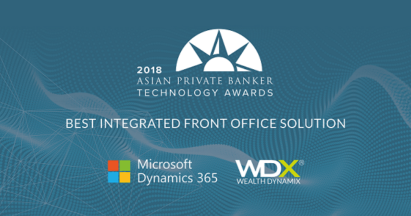 Graphic showing Wealth Dynamix and Microsoft's win at the Asian Private Banker Technology Awards