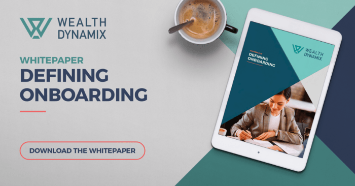 Website banner graphic to promote the Wealth Dynamix "Defining Onboarding" whitepaper